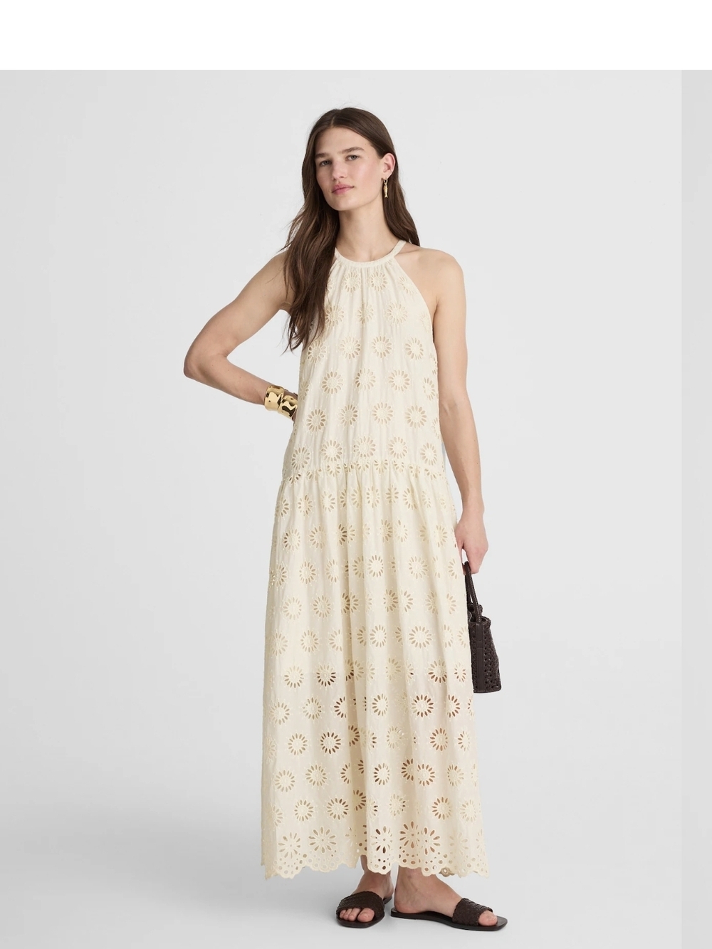Madewell Cream Eyelet Halter Maxi Dress